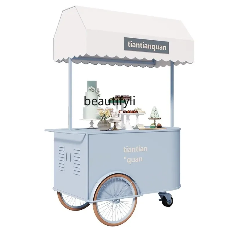 

Iron Flower Car Stall Display Stand Milk Tea Dining Cart Night Market Mobile Booth Outdoor Special Car