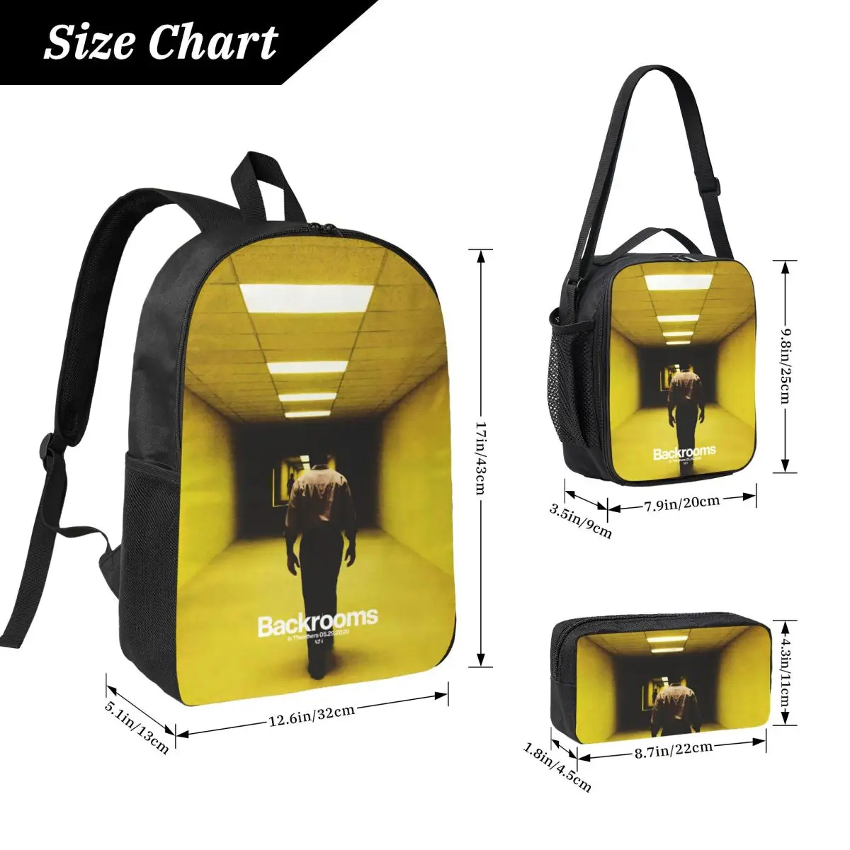 3Pcs Backrooms Horror Movie 2026 Backpack Set for Kids Pen Bags Bookbag Sets with Lunch Box For Primary School Students Knapsack