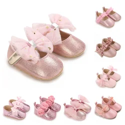 Spring And Autumn Bow 0-18 Months Newborns Wearing Outward Walking Shoes With Durable Soft Sole And Non Slip Princess Shoes