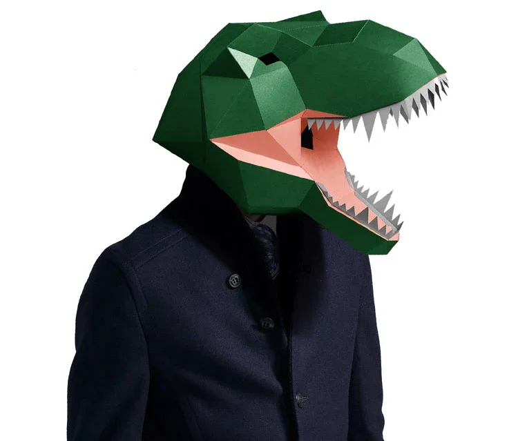 Pre Cut Paper Mask 3D Dinosaur Tyrannosaurus Rex Halloween Costume Cosplay DIY Paper Craft Model Mask Christmas