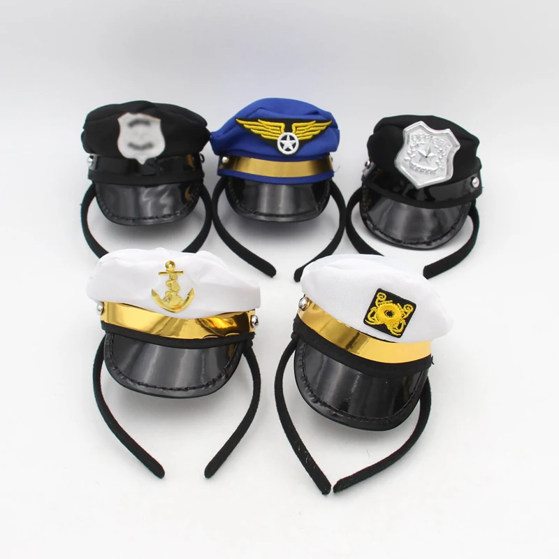 Mini Police Officer Sailor Navy Airman Pilot Hat for Pet Cat Dog Headdress