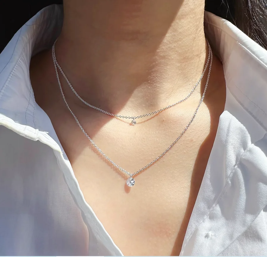 

Ювелирные изделия для внешней торговли, двухслойное ожерелье с каплями воды и бриллиантами, холодное серебряное ожерелье, простая и прочная изысканная цепочка на ключицу