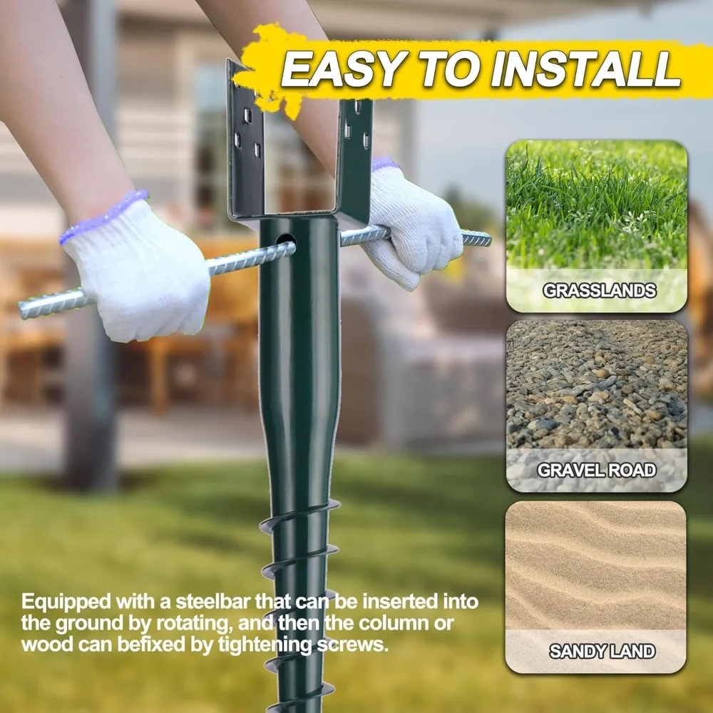 مسمار مرساة أرضي - حصة عمود على شكل حرف U مقاس 27 بوصة لصندوق البريد والسياج، تتضمن مسامير التأخر وتحديد التسليح، يناسب معيارًا #3