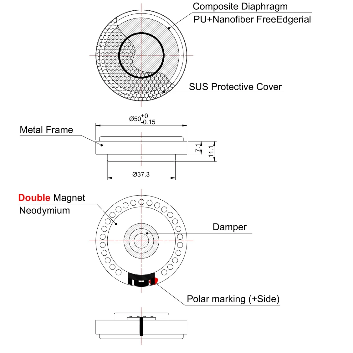 headphone driver diy professional parts headset internal speaker dual magnet Neodymium 50mm driver unit Headphones denon D9200