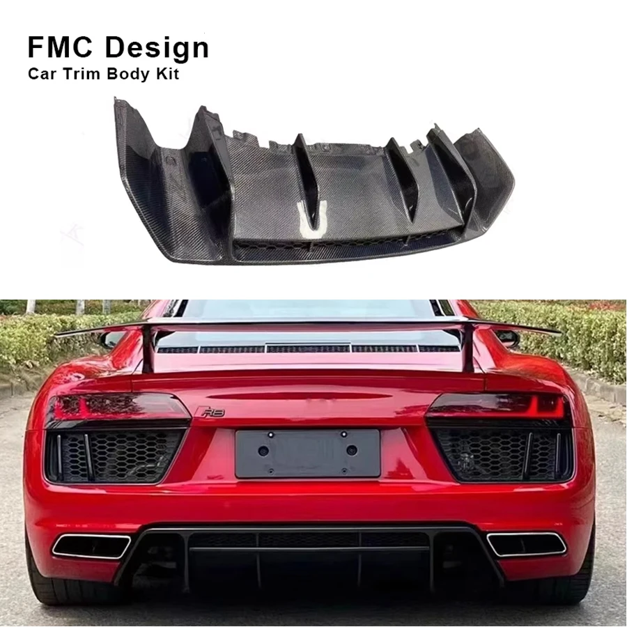 For Audi R8 2016-2019 Carbon Fiber C Style Car Rear Bumper Lip Diffuser Spoiler Parts Upgrade Body kit