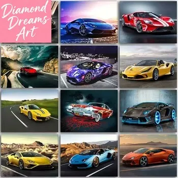 Rahmenloses 5D-Diamant-Malset mit Ferrari- und Lamborghini-Motiven, Cartoon-Sportwagen, Vollrund-Stickerei, Mosaik-Kreuzstich, Gemälde für Zuhause