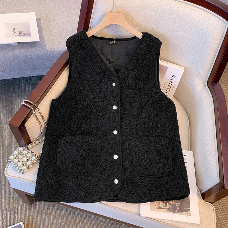 150Kg Plus Size Women's Bust 152 Winter Thickened Warm Vest Cardigan Lamb Wool Vest With Cotton Jacket 5XL 6XL 7XL 8XL 9XL