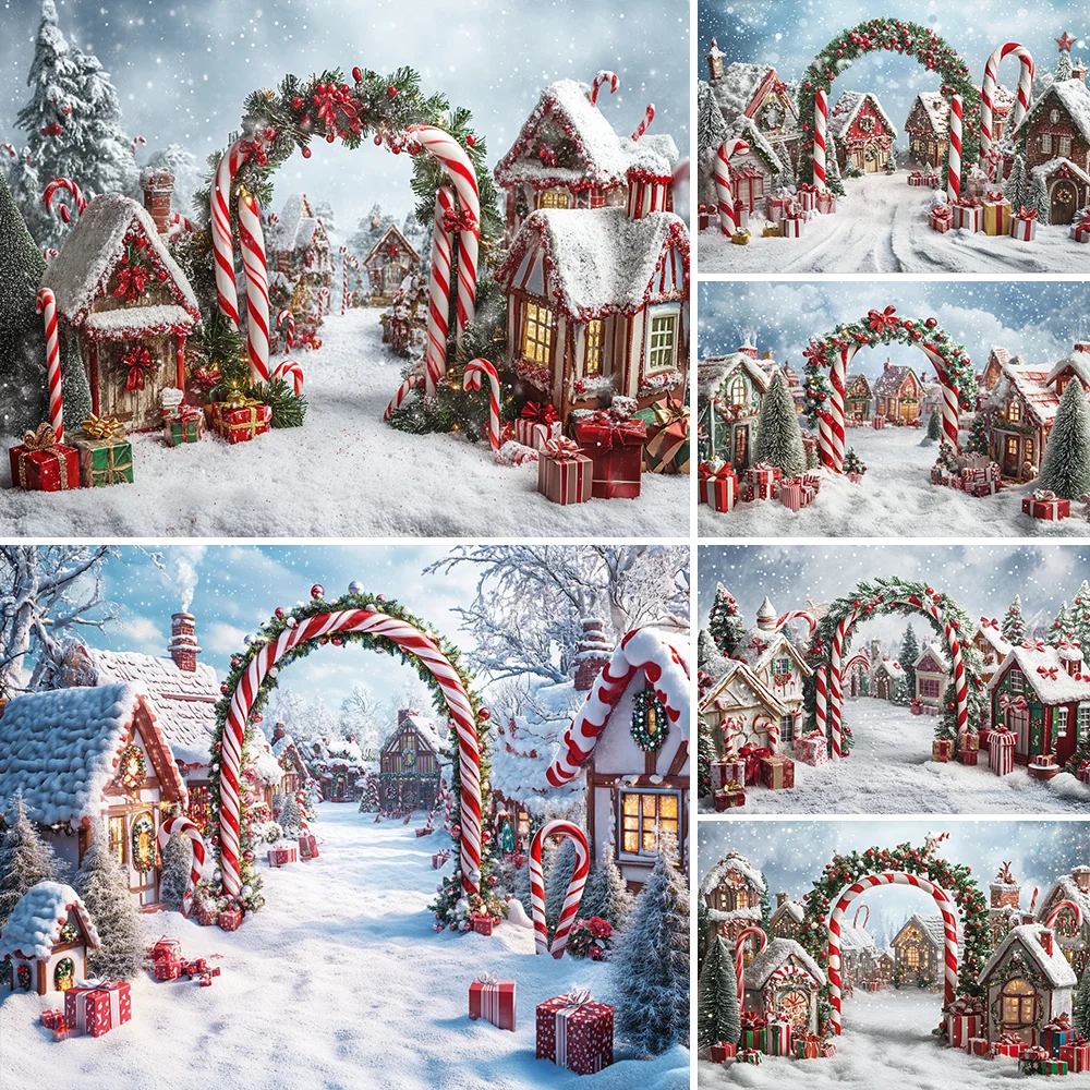 

Photography Background Christmas Candy House Wreath Arch Decoration Backdrop Baby Kids Xmas Holiday Party Prom Studio