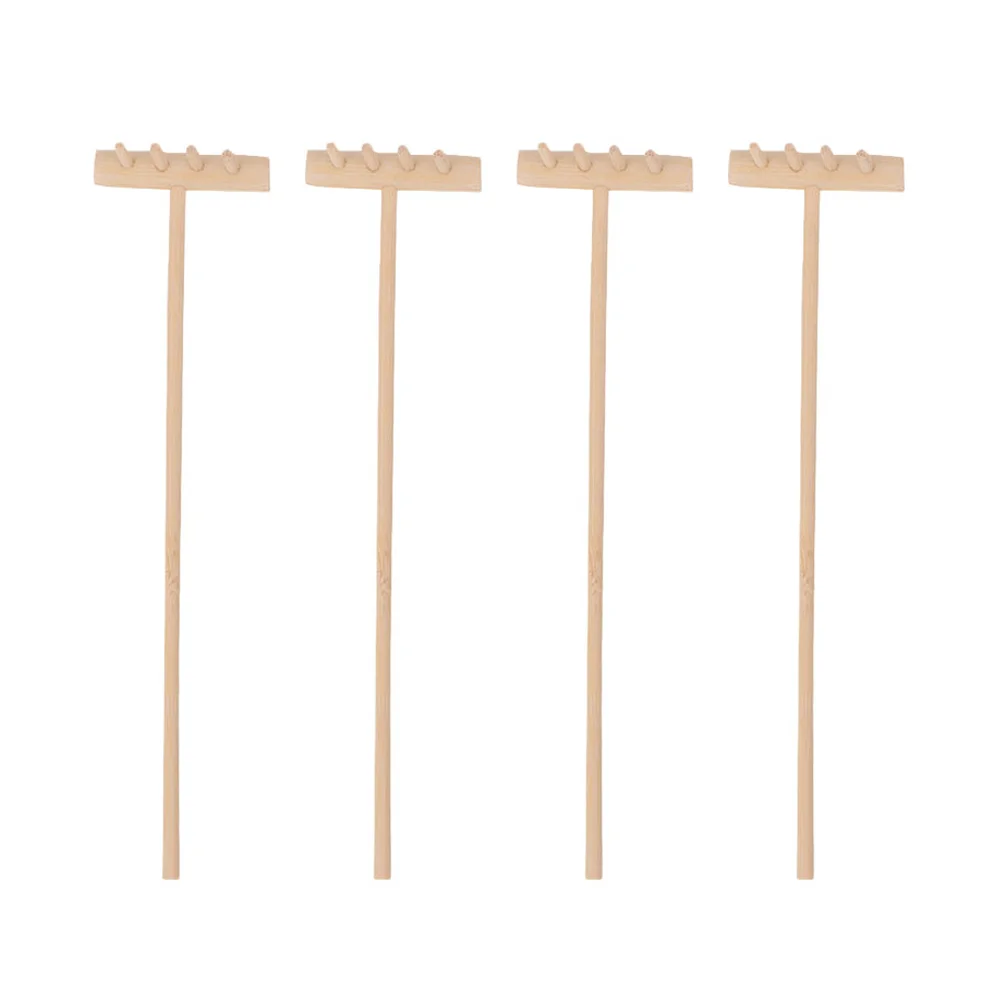 4 Pcs Mini Rake for Sandbox Desktop Zen Rakes Bamboo Miniature Garden Decoration