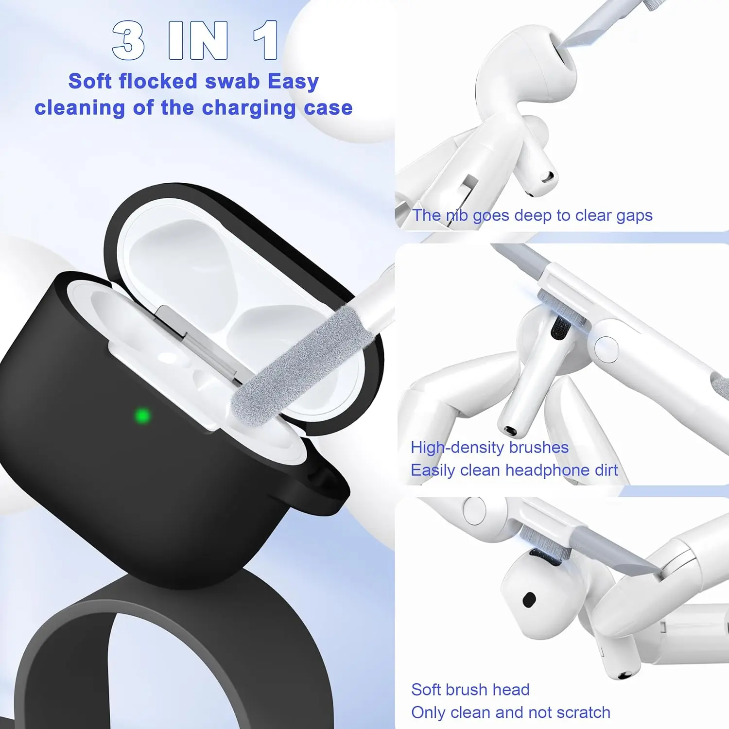 غطاء حافظة لأجهزة AirPods 4 2024 من السيليكون الناعم الممتص للصدمات مع سلسلة مفاتيح ومجموعة تنظيف وحبل لسماعات AirPods 4