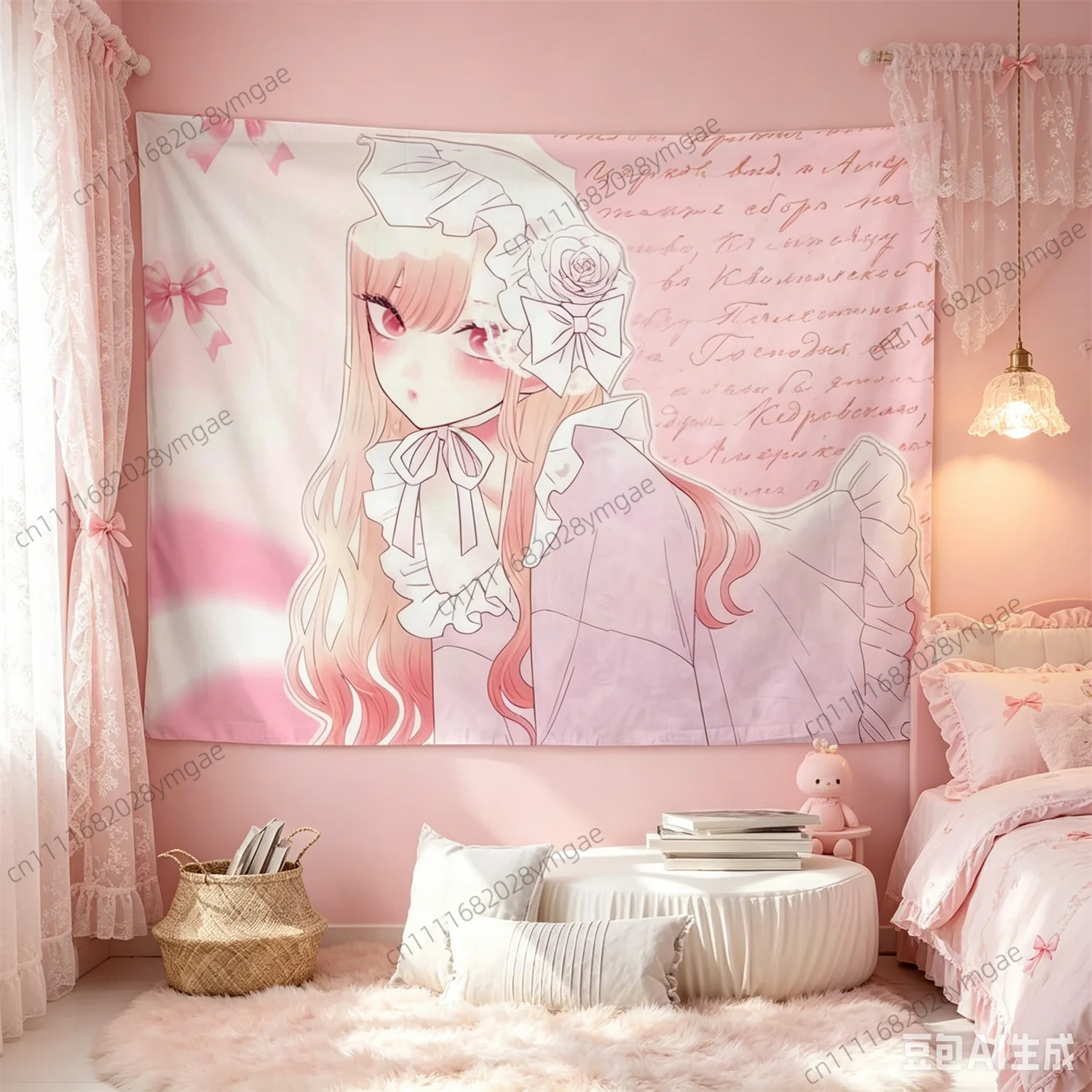 Light Luxury Anime Poster Wall Tapestries Sweet Girls Cartoon Tapestry Cute Aesthetic Dorm Background Cloth Bedroom Flags Banner