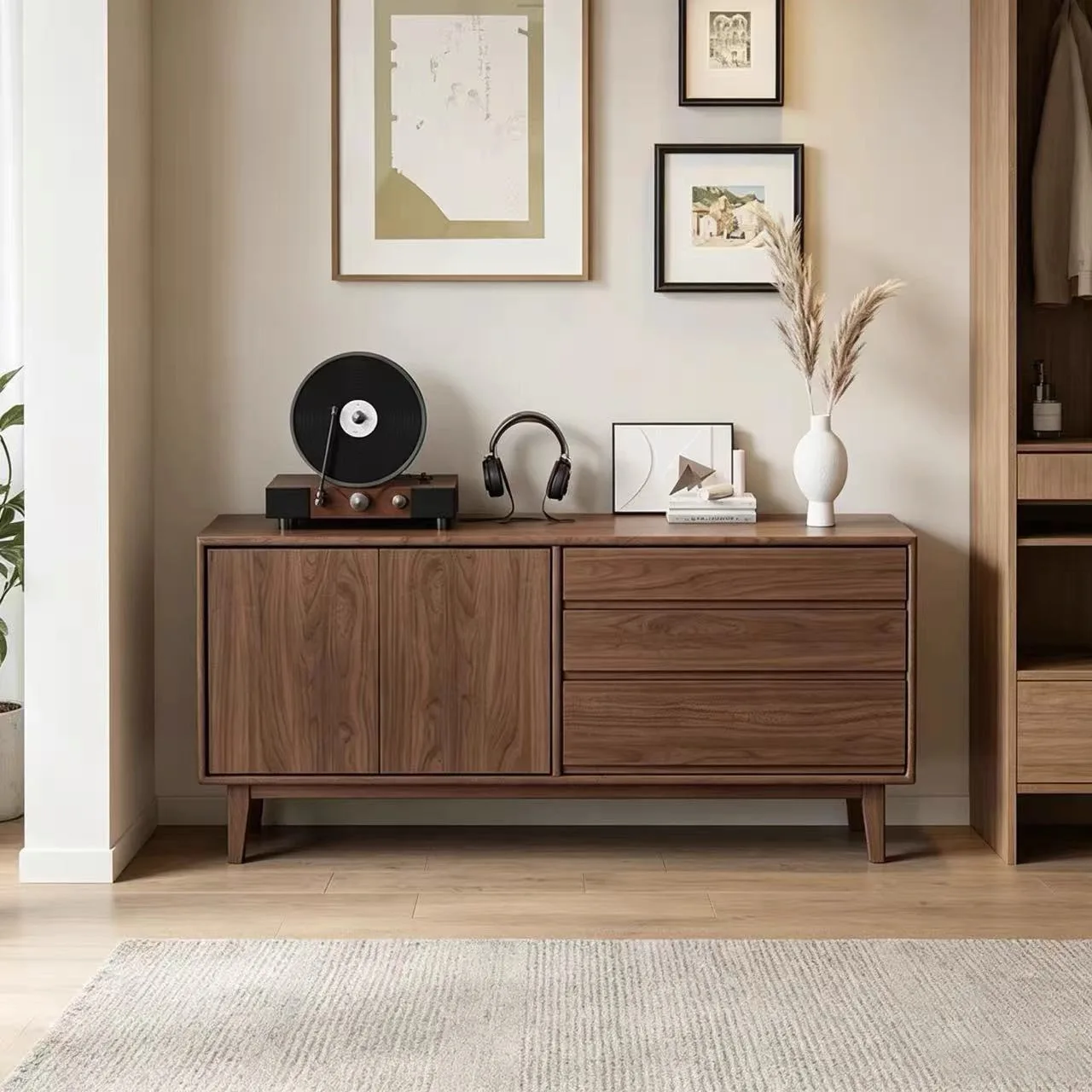 Solid wood three bucket simple Japanese style living room entrance bedroom storage dining side
