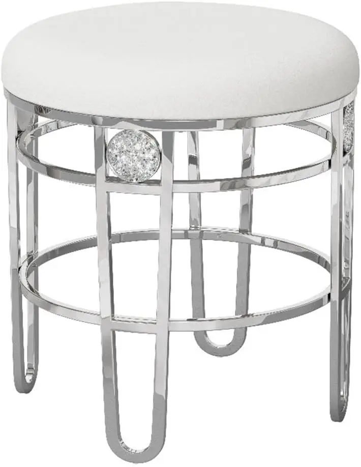 

, Dessa Glam Backl Metal Vanity Stool With Faux Diamond Cluster Accents For Makeup Room Or Bathroom, Chrome