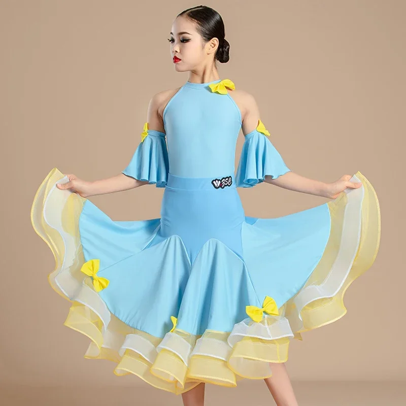 

Детские танцевальные платья для выступлений, костюмы для бальных танцев для девочек, детская профессиональная одежда для латинских танцев национального стандарта XS7613