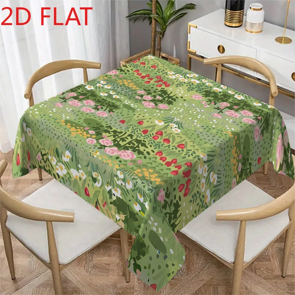 A Hand-Painted Floral Garden Tablecloth, Made of Polyester in a Rectangular Shape, Suitable for Picnics, Camping, Weddings, Birt