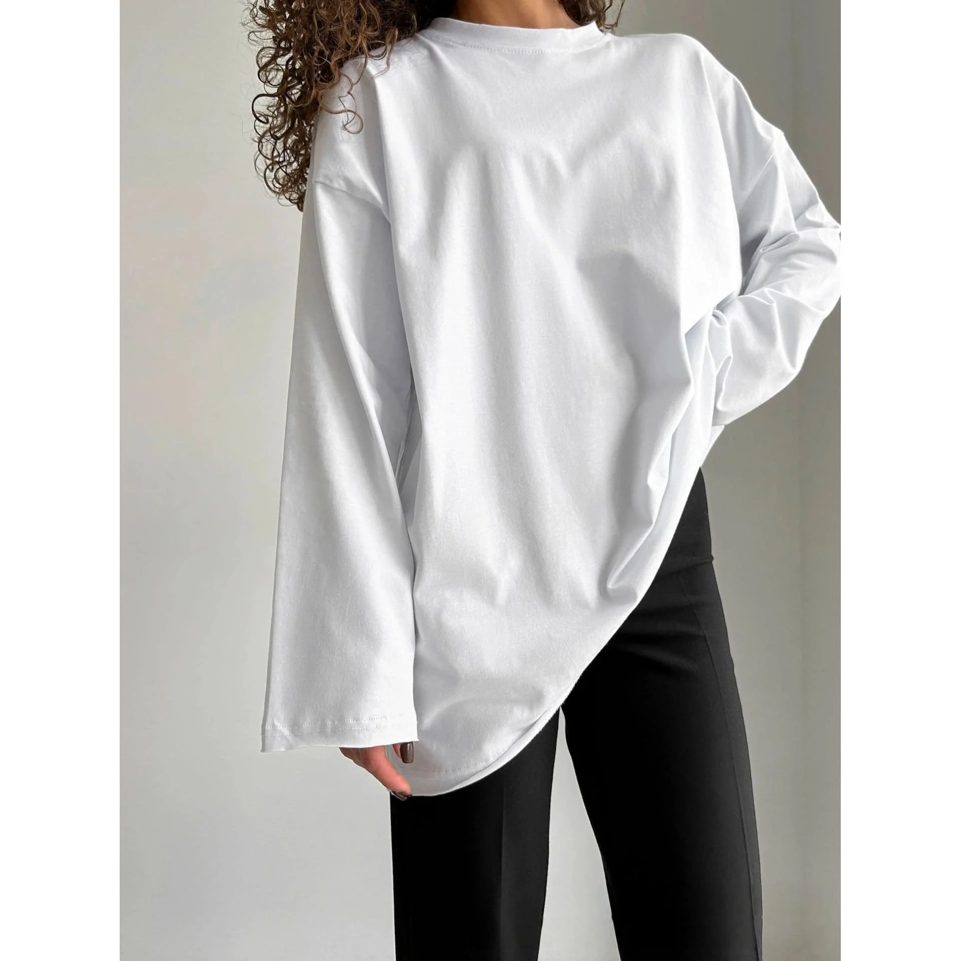 Loose for Fit Women's Long Sleeve T-Shirt with For Crew Neck in Solid Color for Vacation Beach Yoga and Cycling Activities