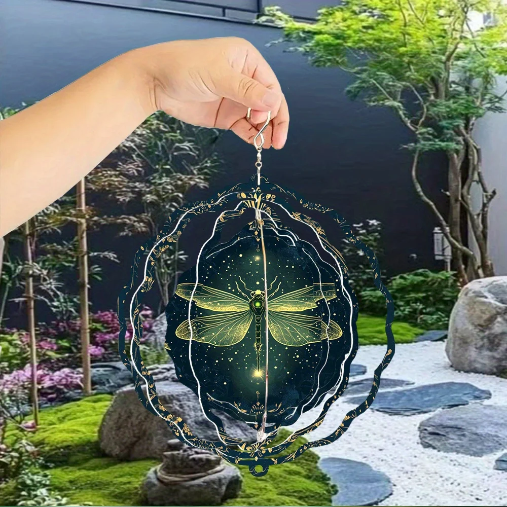 1pc of Exquisite Dragonfly Print Wind Chime, a 3D Metal Spinning Wind Chime with a 360° Rotating Hook, Creating a Dynamic