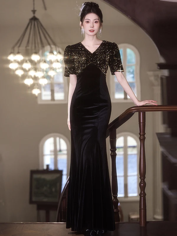 

Bla Sequin Evening Dr 2026 New Sle Ele Banquet Luxury Fi Tail Long Skirt Year End Par Faionable mid Waist