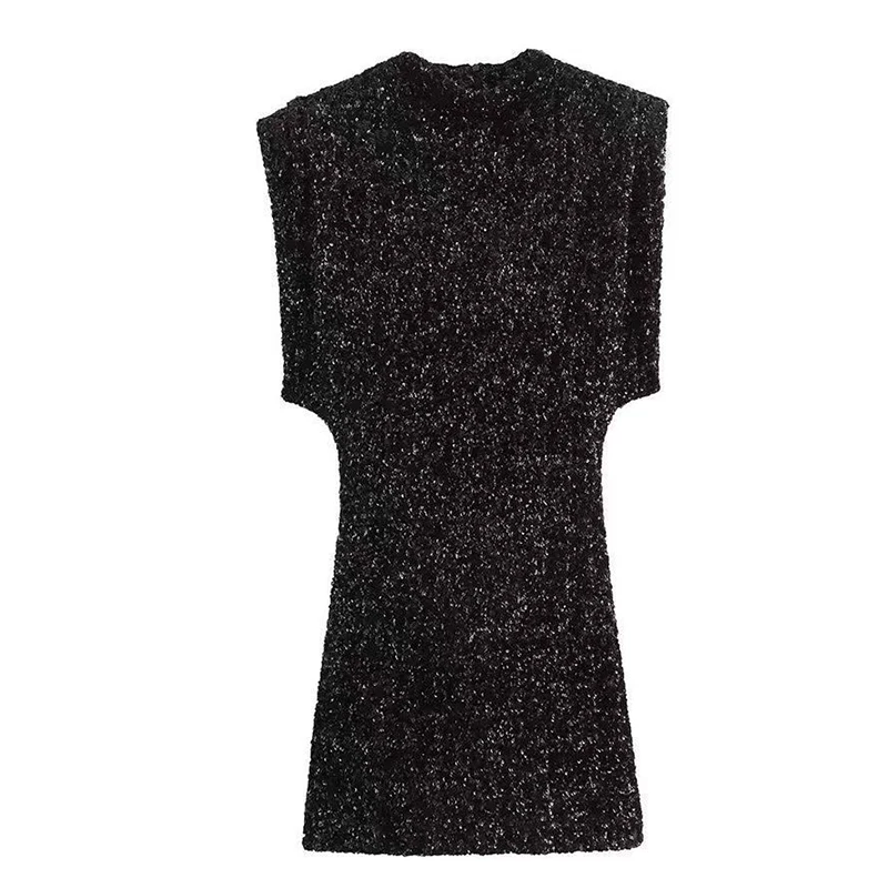 セクシーなハイウエストグリッターパーティーショートドレスエレガントな中空アウトラップヒップパーティードレスファッションスパンコールノースリーブスリムミニドレス