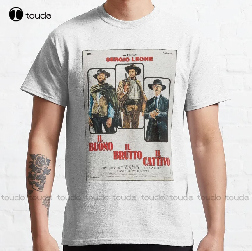 The Good, The Bad And The Ugly - Italian Movie Poster Classic T-Shirt Clint Eastwood Black And White Shirt Xs-5Xl Custom Gift