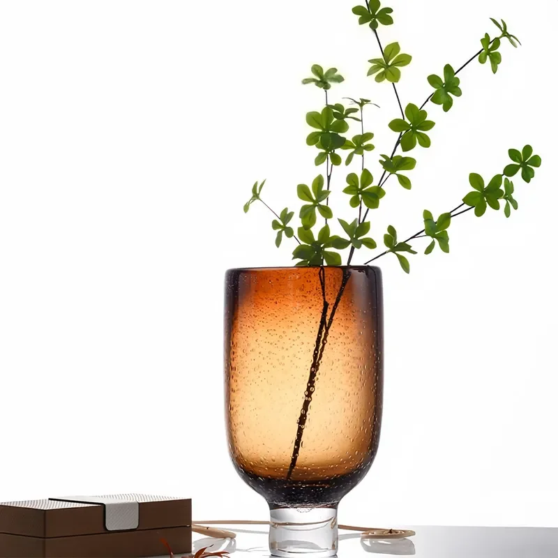 Nordic Minimalist Bubble Glass Vase High Foot Luxury Flower Arrangement Wabi Sabi Style Home Decor Ornament for Living Room