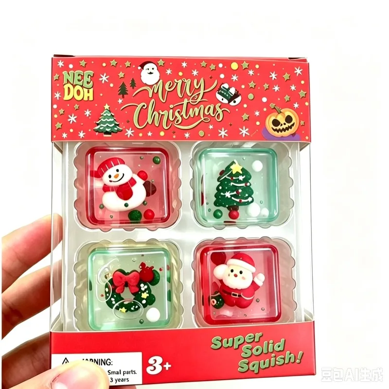 Halloween-Weihnachts-Needoh Squishy Fidget-Spielzeug, 4er-Pack Maltzucker Langsam Aufsteigendes Quetschspielzeug, Stressabbau-Geschenk für Kinder und Erwachsene – Detail 2