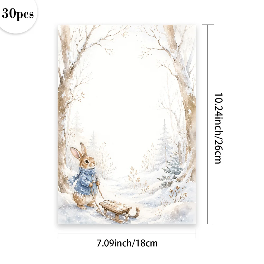 30 Sheets, B5 Winter Forest Peter Rabbit Themed Writing Paper, Lined, No Glue, Perfect For Notebooks, Memos, And Stickers