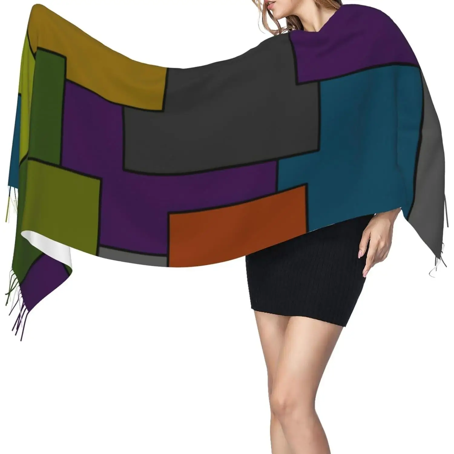 

Multicolor Geometric Abstract Art Imitation Cashmere Tassel Scarf Winter Scarf Autumn Softest Classic Warm