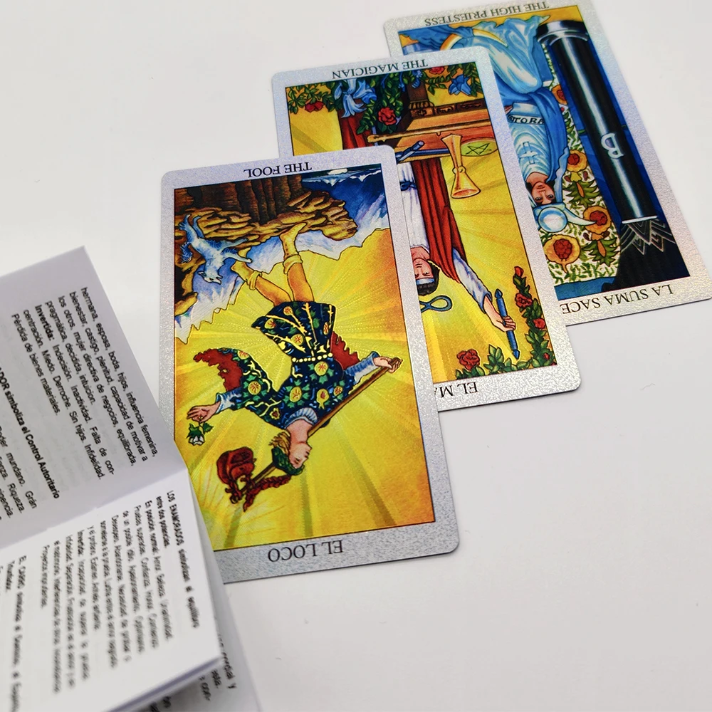 Goldfolien-Tarot Spanisch & Englisch Edition, Tarot auf Spanisch, Laser Glänzendes Majestätisches Orakel mit Zweisprachigem Begleitbuch – Detail 5