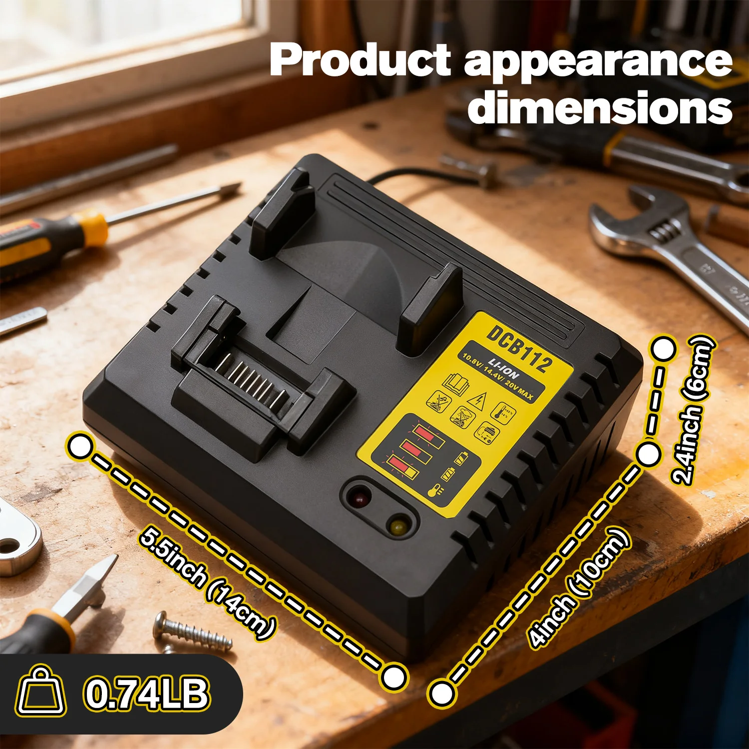 The Latest Model Replacement DCB112 Battery Charger for 10.8V 14.4V 12V 18V 20V Max Cordless Power Tools Compatible with DCB120 DCB122 DCB124 DCB182 DCB183 DCB200 DCB204 DCB208