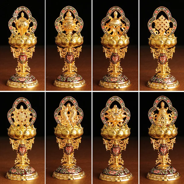 Chinese Eight Auspicious Sculpture Ornaments Buddha Hall Living Room Feng Shui Decoration Tools Crafts Buddhist Supplies