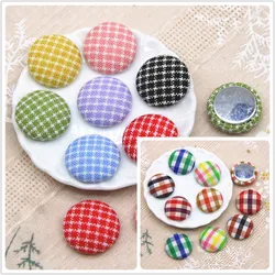 50 sztuk mix kolor Flatback siatki tkaniny pokryte okrągłe guziki domu ogród rzemiosło Cabochon Scrapbooking DIY 15mm