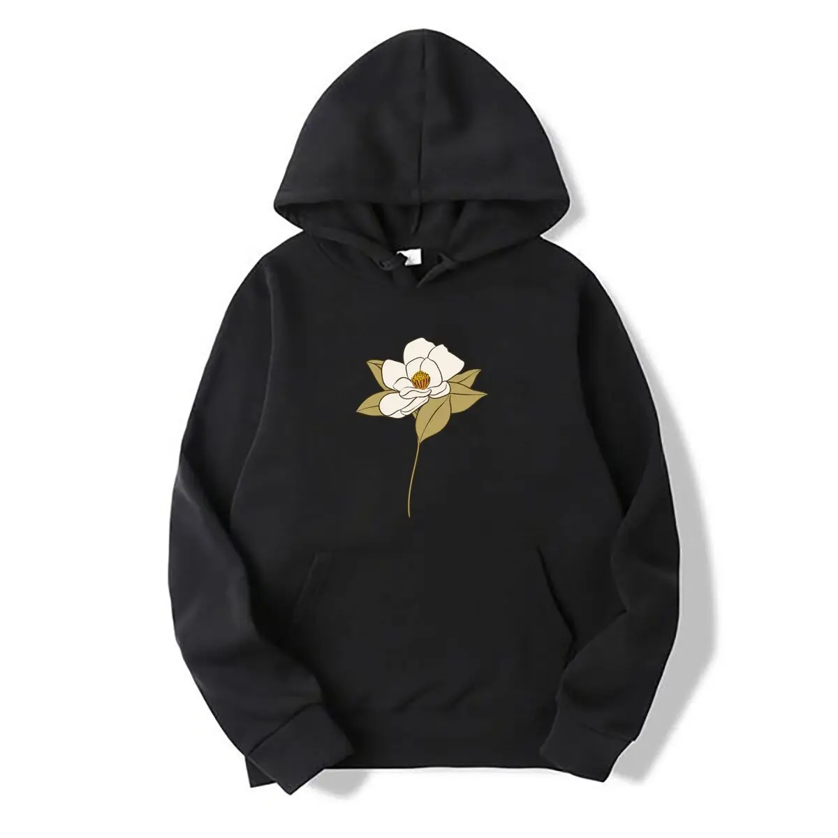 Ilustración botánica de hojas y flores de magnolia blanca. Sudaderas con capucha para otoño e invierno.