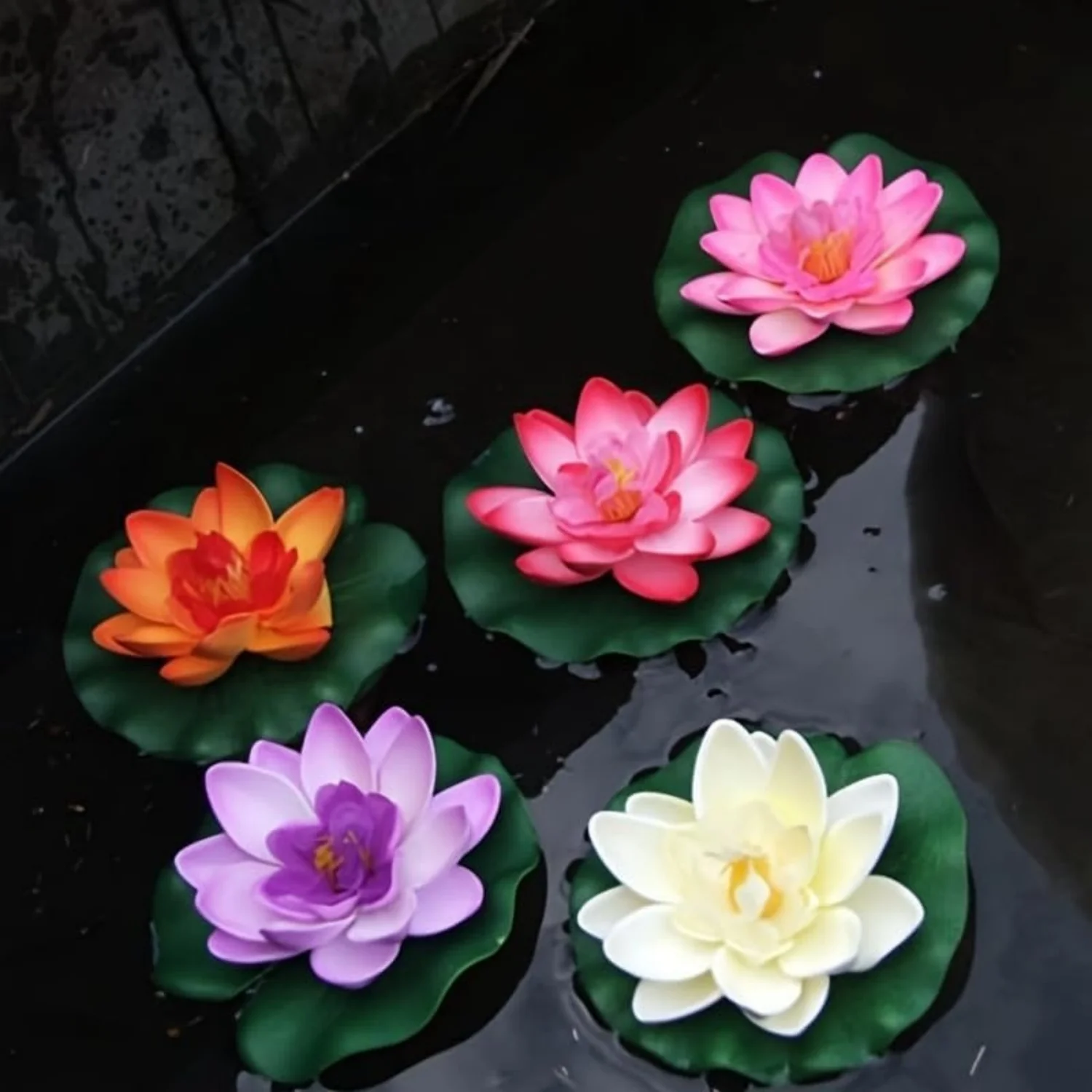8 Stück Künstliche Schwimmende Schaumstoff-Lotusblumen mit Wasserlilienblättern, Lebensechte Ornamente für Haus, Garten, Teich, Indische Dekorationen, Geschenke – Detail 4