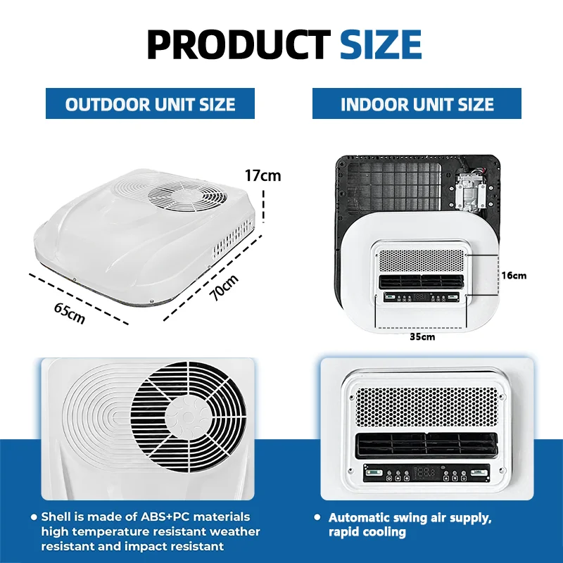 Roof Parking Air Conditioner, 12V 24V Electric Portable AC Compressor Cooler, Heavy Duty Pure Copper Motor, for RV Truck Camper