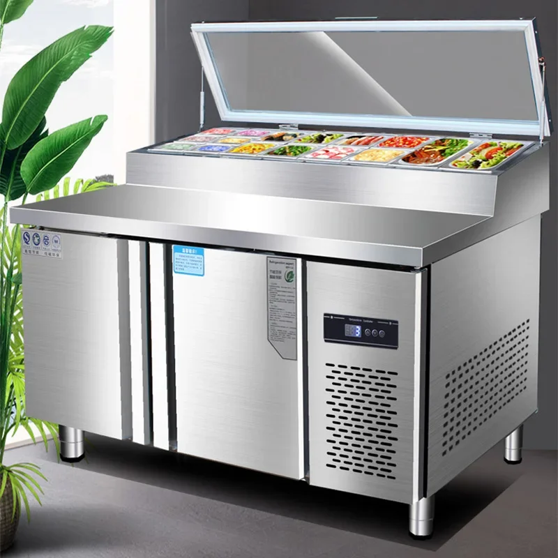Commercial Air-Cooled Multifunctional Display Counter; Salad Bar, Pizza Station, and Topping Station(Customized)