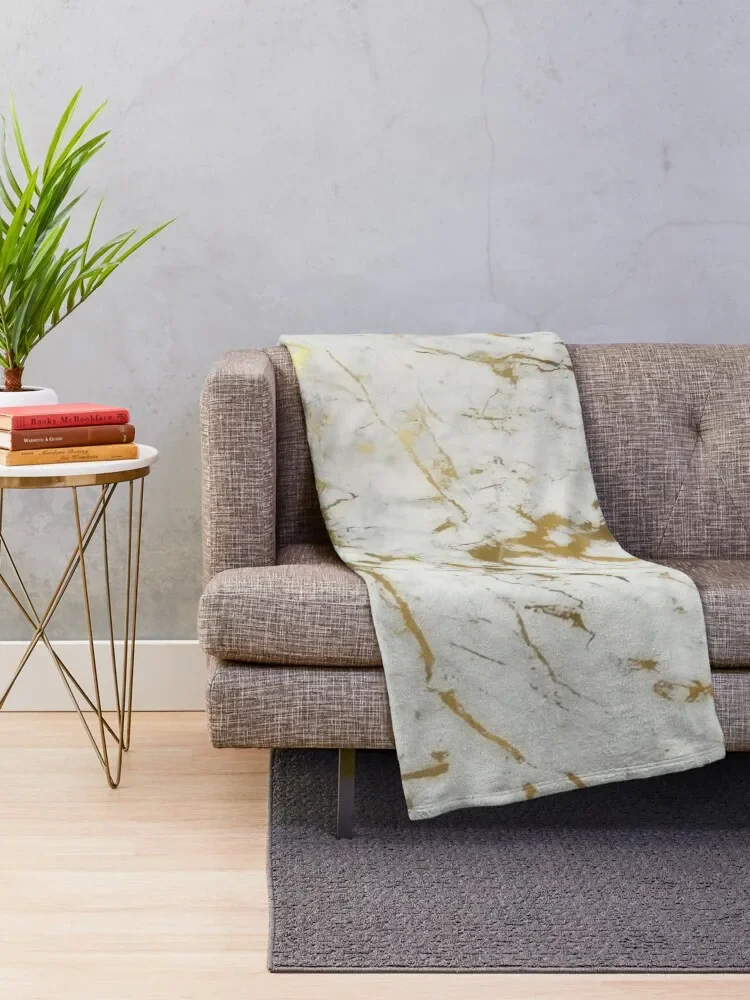 Gold marble on white (original height quality print) Throw Blanket blankets ands Warm Blankets