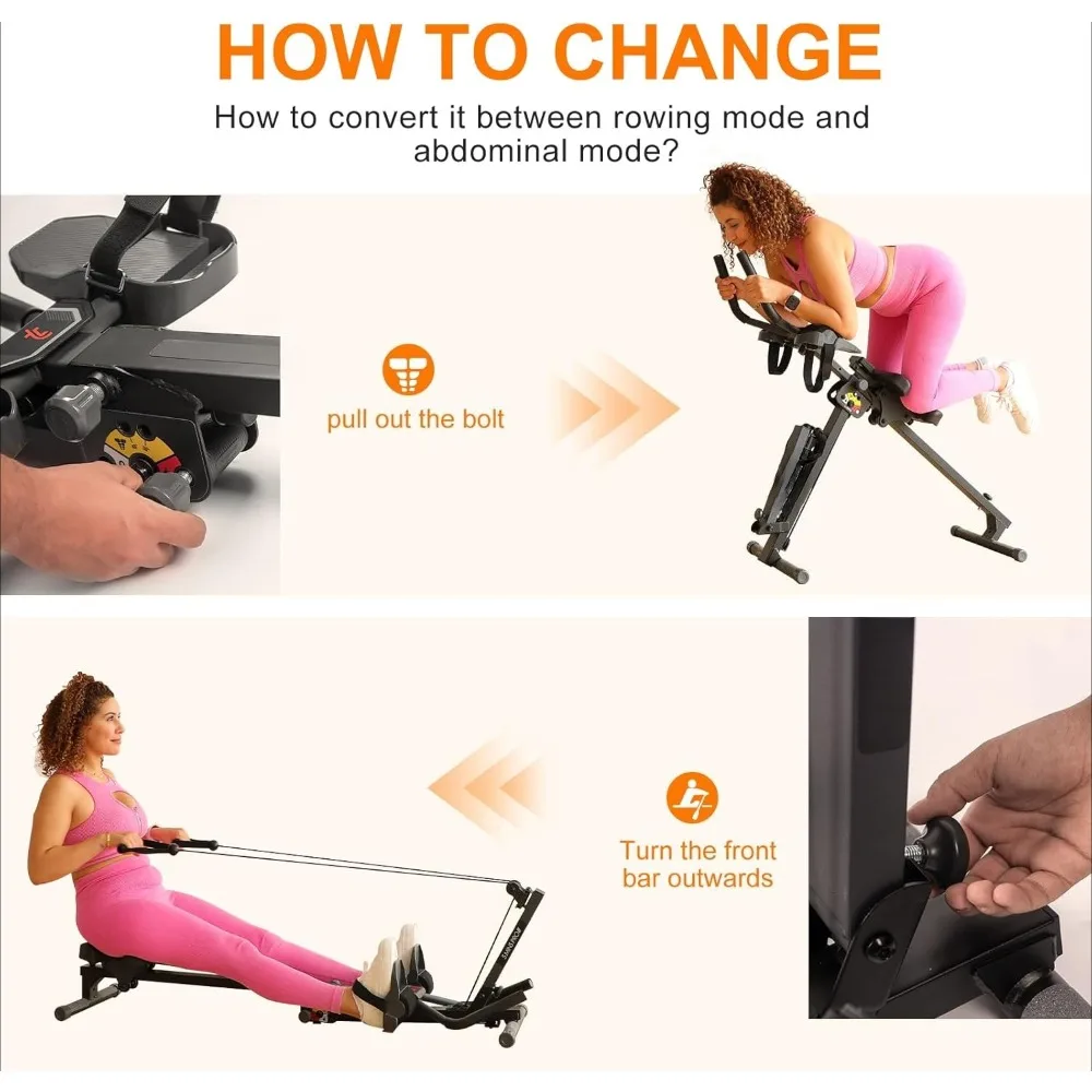 3 in 1 Rowing Machine, Ab Machine with Resistance Bands, Abdominal Trainers for Full Body Workout, Fitness FoldableEquipment