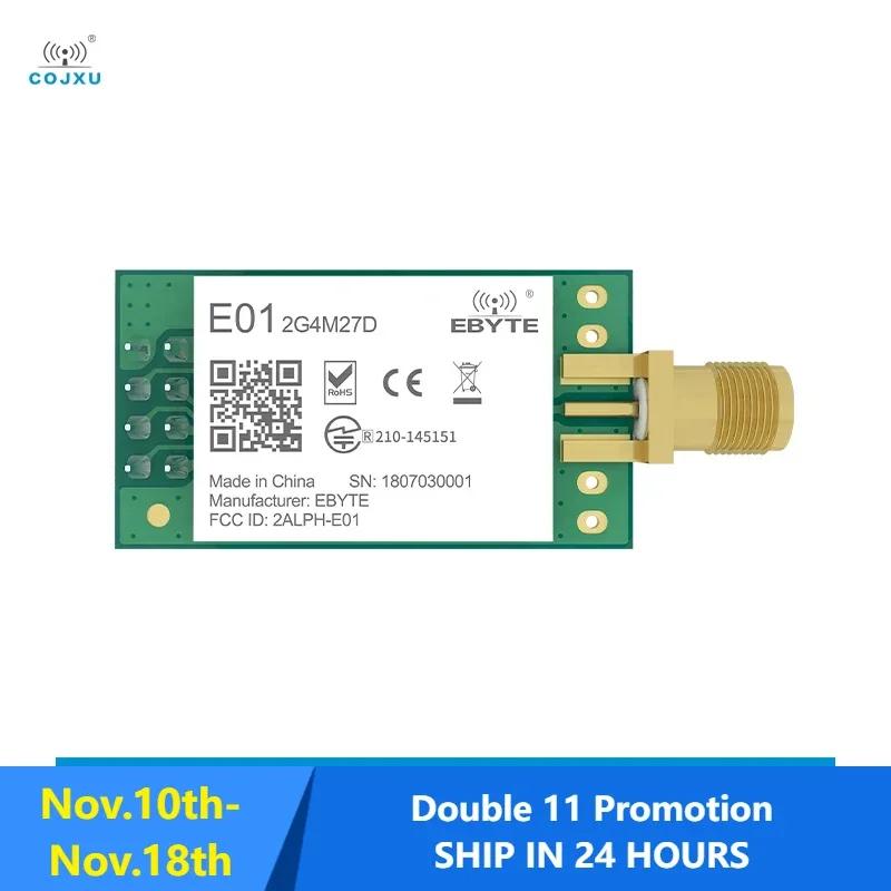 nRF24L01P 2.4GHz 500mW 27dBm Long Range COJXU E01-2G4M27D SPI Transceiver nRF24L01 PA LNA Wireless Transmitter Receiver VR UAV