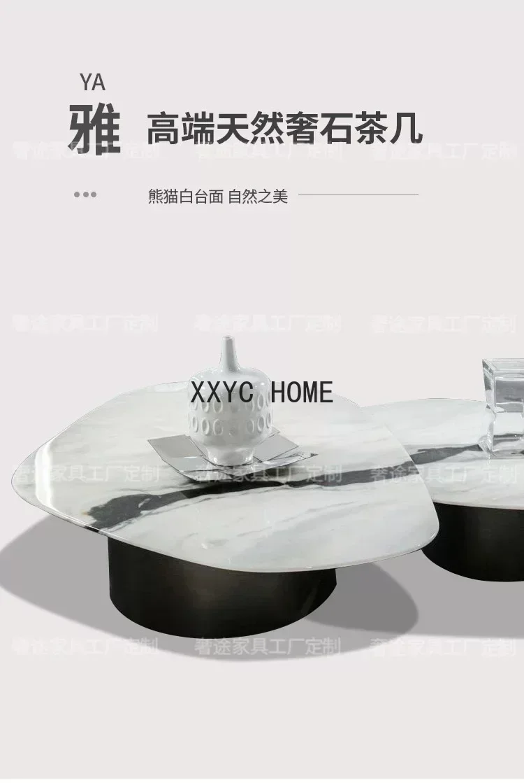 

Легкий роскошный натуральный панда, белый мраморный чайный столик в форме гостиной, комбинация размеров, элитный чайный столик