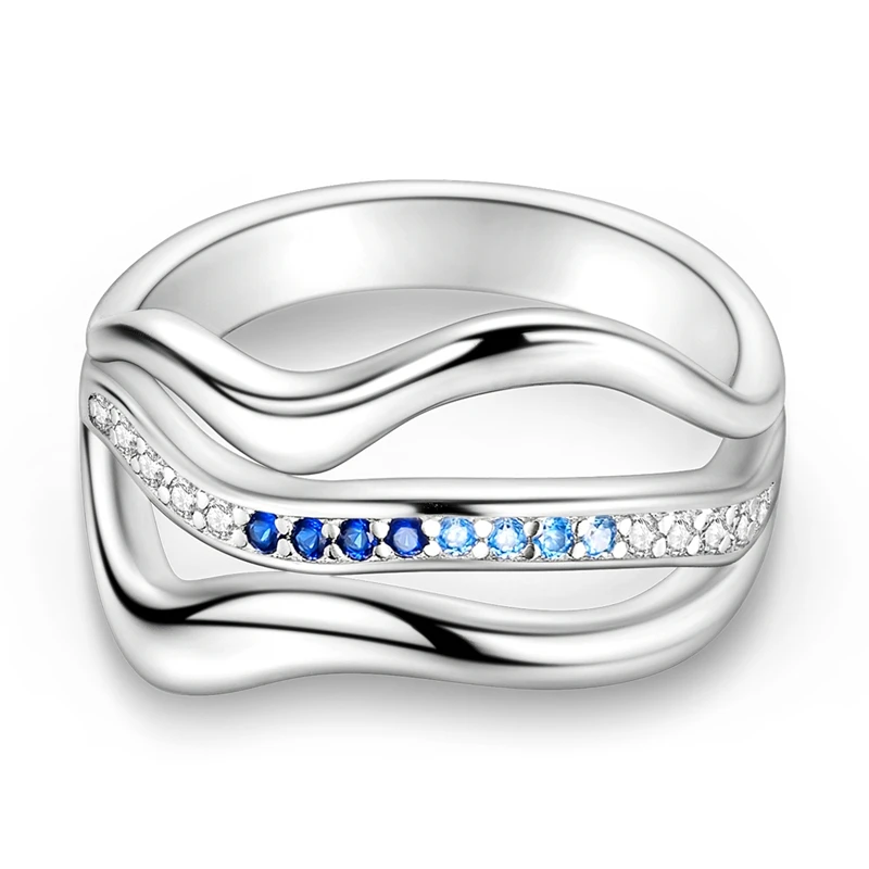 Original 925 Sterling Silver Ring Sparking Three Layer Openwork Liquid Rings For Women Girls Jewelry Birthday Anniversary Gifts