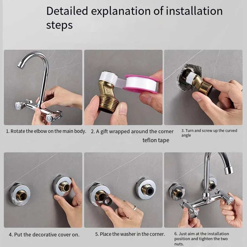 Wall Mounted Kitchen Mixer Tap Double Handle Kitchen Faucets Cold and Hot Water Tap 360 Rotation Sink Faucet Kitchen Accessories