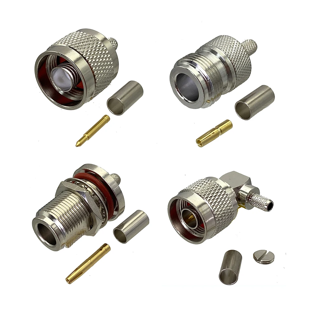 N Male Plug & Female Jack Bulkhead Connector Crimp RG316 RG174 & RG58 RG142 & RG8X & RG5 RG6 & RG8 LMR400 Cable RF Coaxial 1Pcs