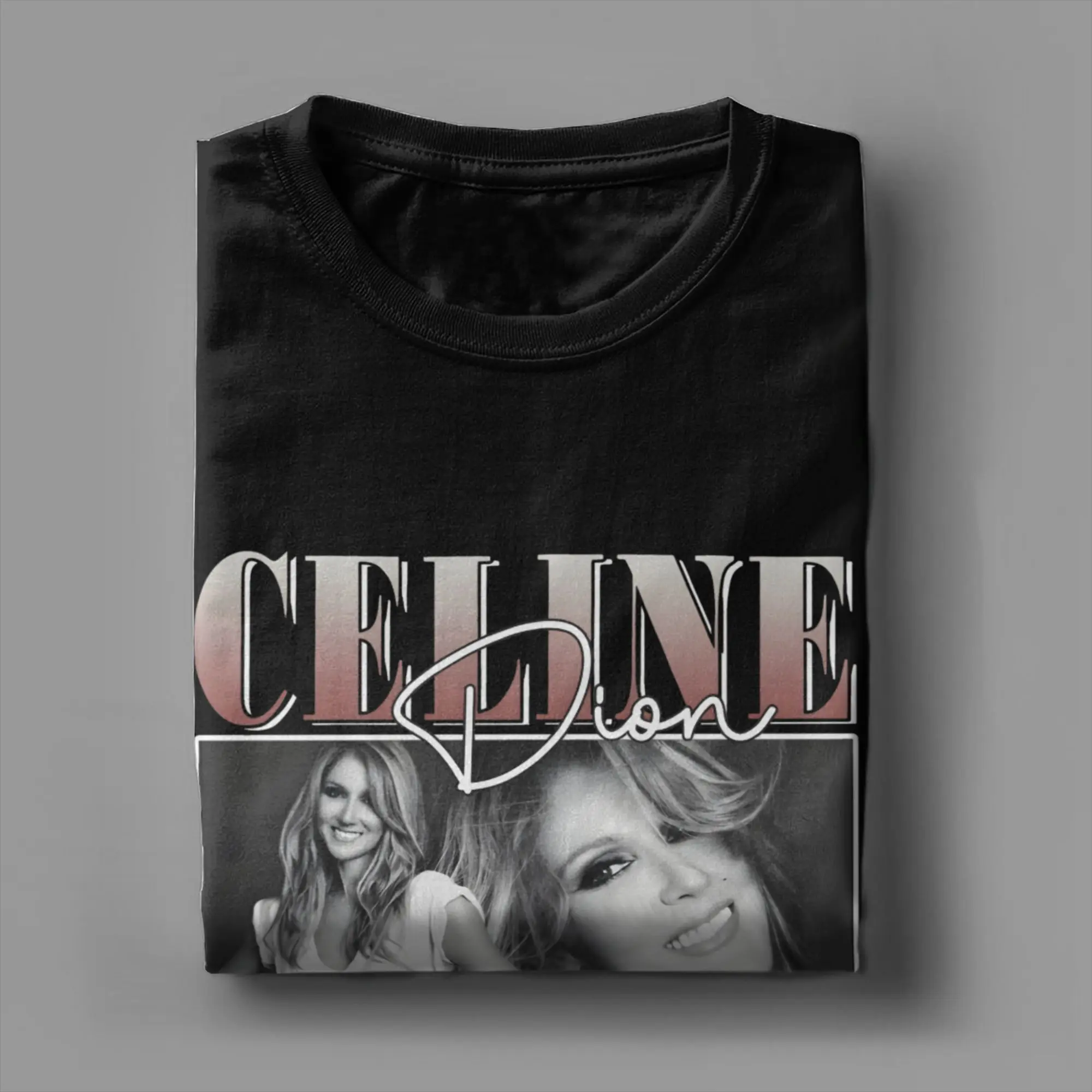 Celines Dion Face Portrait Herren T-Shirt Kanadische Sängerin T-Shirt Kurzarm T-Shirt mit rundem Kragen Baumwolle Original Kleidung – Detail 4