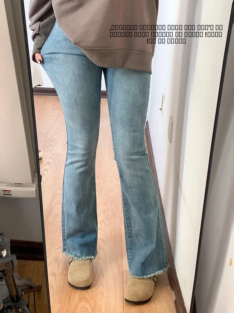 

Джинсы с высокой талией, эластичные, прямого кроя, больших размеров, женские, свободного кроя, с рваным краем, для фигуры типа «груша»