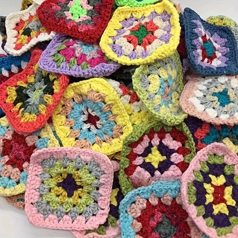 mix colors handmade crochet doilies suit square flower piece clothing pocket coaster bag tablecloth diy jewelry - view 2