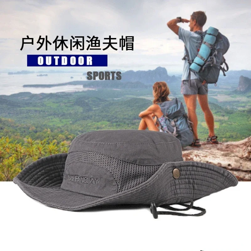 

2023 New Summer Outdoor Travel Hiking Hat Male Anti-UV Large Eaves Sun Hat Panama Hat