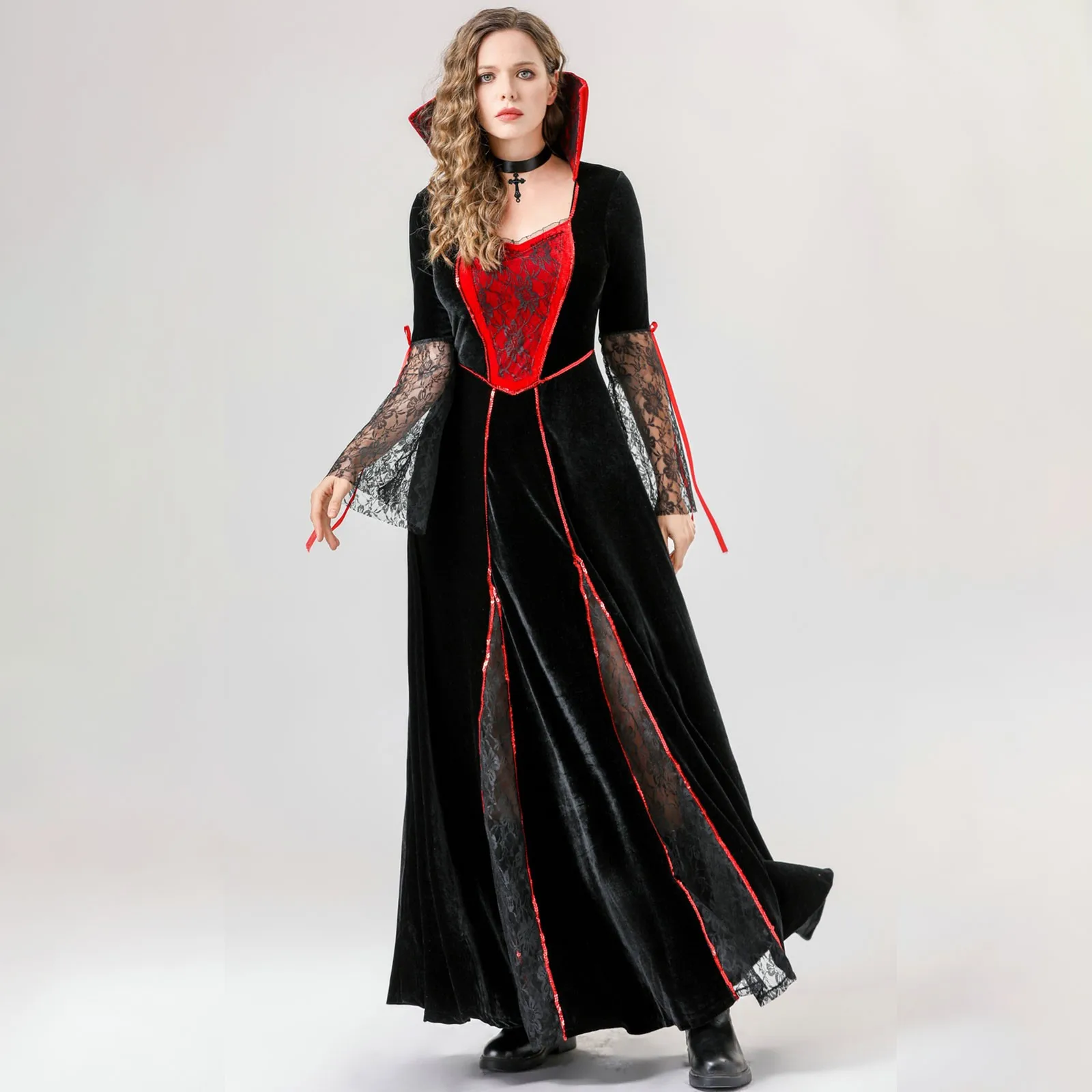 Halloween Medieval Dress Renaissance Vampire Dress For Women Vintage Cosplay Pirate Costume Witch Carnival Dress Up Party