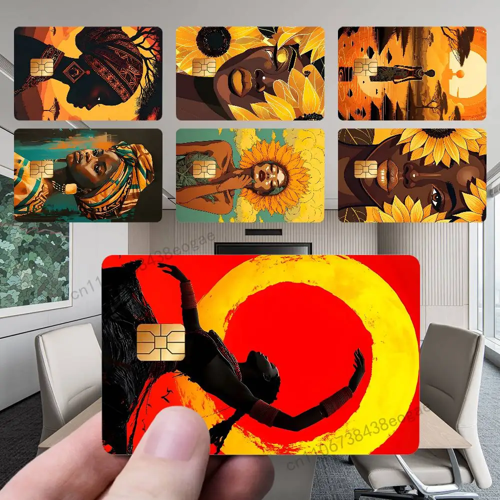 

African Art Card Sticker PVC Film Skin Sticker For Debit Waterproof 4PCS Film Small Large Chip
