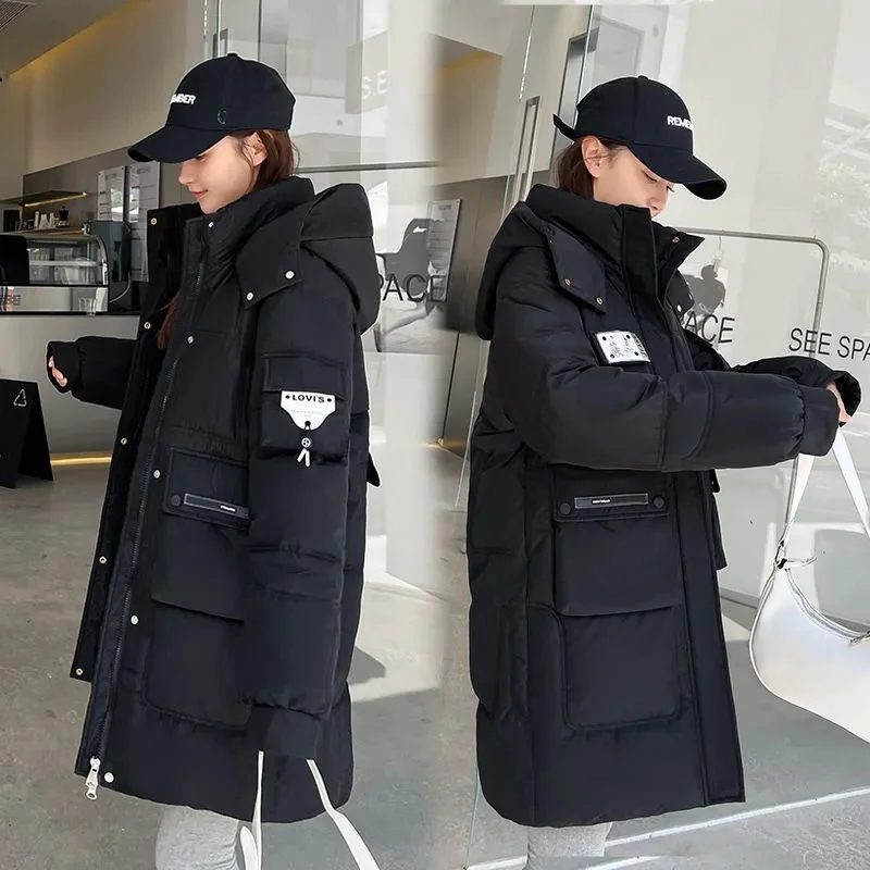 2023 neue Frauen Jacke Winter Parka Daunen Baumwoll jacken lose dicke warme Kapuze Parkas lässig langen Mantel wasserdichte Outwear